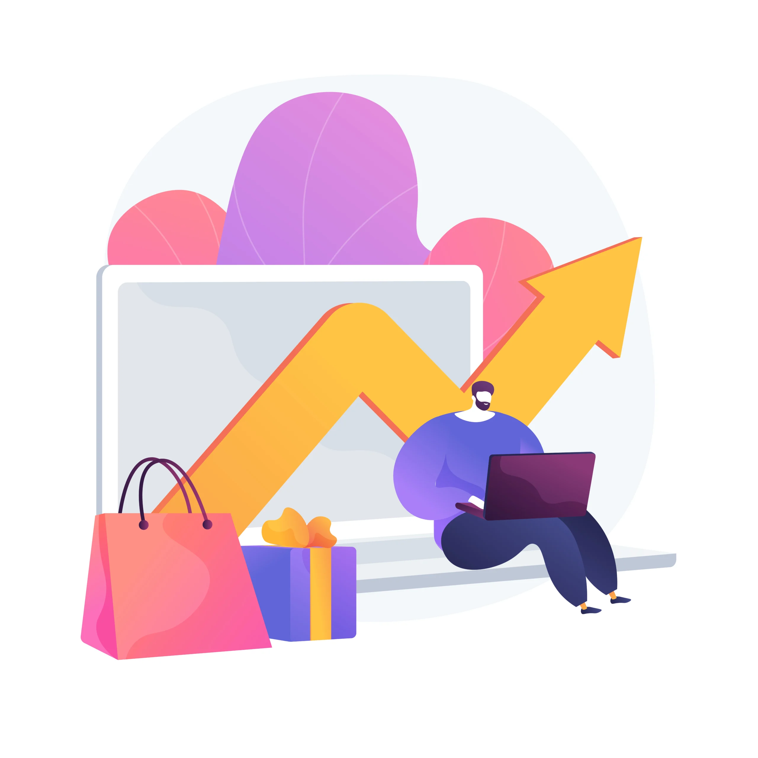 Company revenue rates. Buying gift, sales growth, company profit analysis. Online store manager analysing income. Man calculating capital expenditure. Vector isolated concept metaphor illustration